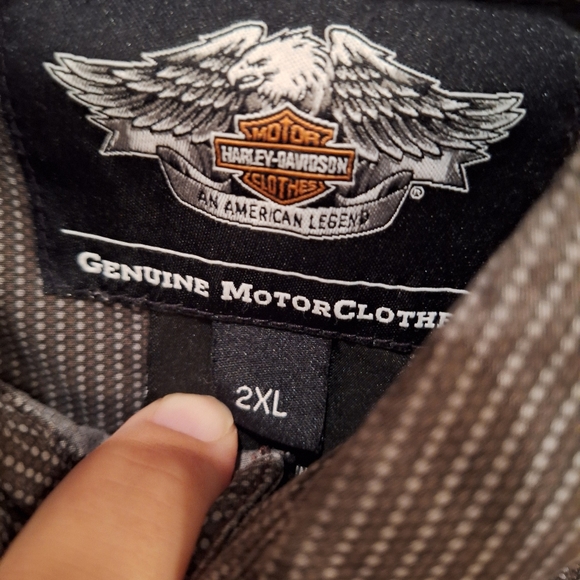 Harley Davidson Men's 2XL Black Gray Striped Long Sleeve Button‎ Up Shirt - Picture 4 of 8